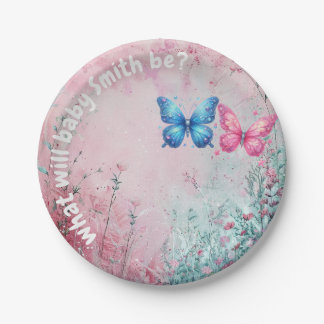 cute butterfly Gender Reveal Party garden Paper Plate