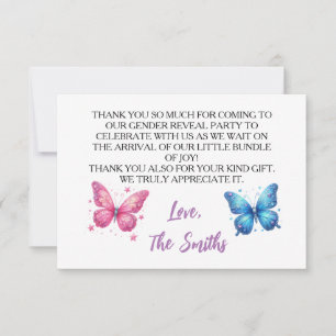 cute butterfly Gender Reveal Party garden Thank You Card