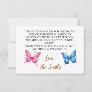 cute butterfly Gender Reveal Party garden Thank You Card