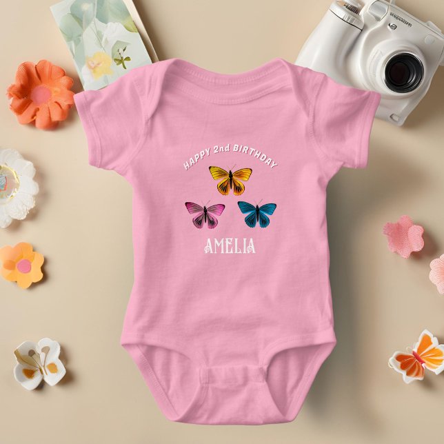 Cute Butterfly Girl Birthday Party Guest of Honour Baby Bodysuit (Creator Uploaded)