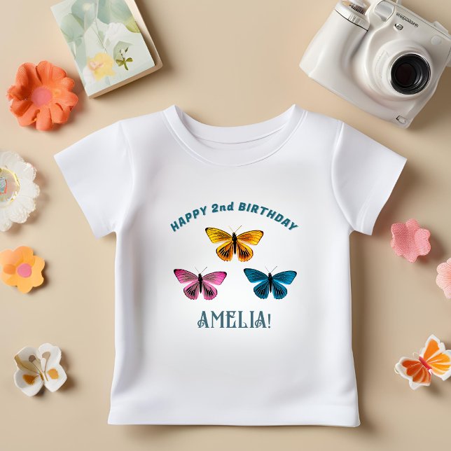 Cute Butterfly Girl Birthday Party Guest of Honour Baby T-Shirt (Creator Uploaded)