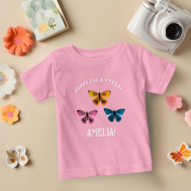 Cute Butterfly Girl Birthday Party Guest of Honour Baby T-Shirt (Creator Uploaded)