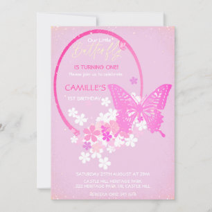 Cute Butterfly Girls Pink Birthday Invitation