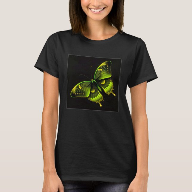 Cute Butterfly Illustration Lime Green Gorgeous Wo T-Shirt (Front)