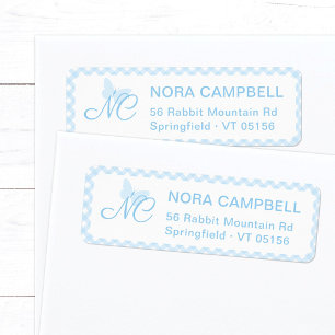Cute Butterfly Initials Baby Blue Return Address Label