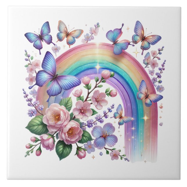 Cute butterfly insect lovers ceramic tile (Front)