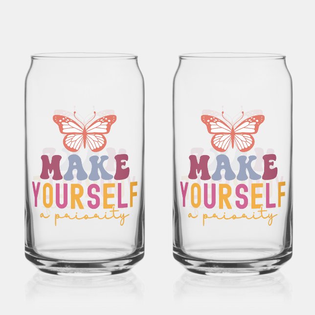 Cute Butterfly Mental Health Inspirational Design Can Glass (Front)