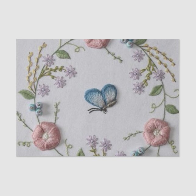 cute butterfly mint green pink Embroidery Floral Tissue Paper (Front)