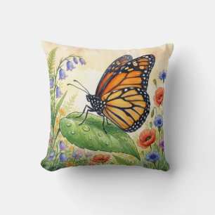 Cute Butterfly On A Leaf Tiny Insects Cushion