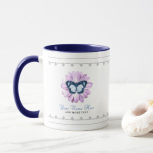 Cute Butterfly on Pink Daisy Add Your Name Mug