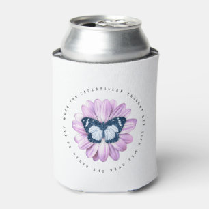 Cute Butterfly on Pink Daisy Inspirational Quote Can Cooler