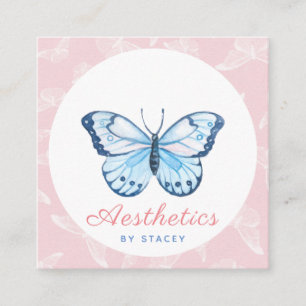 Cute Butterfly Pattern Aesthetics Add QR Code Pink Square Business Card
