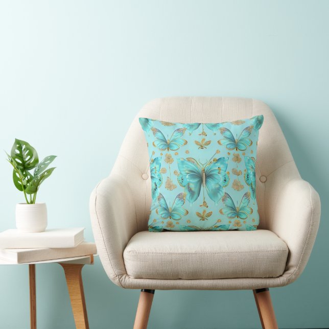 Cute Butterfly Pattern on a Blue Background Cushion (Chair)