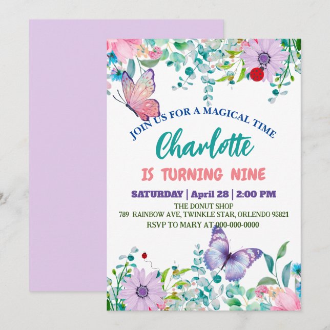 Cute butterfly Polka dot floral Flower Birthday  Holiday Card (Front/Back)