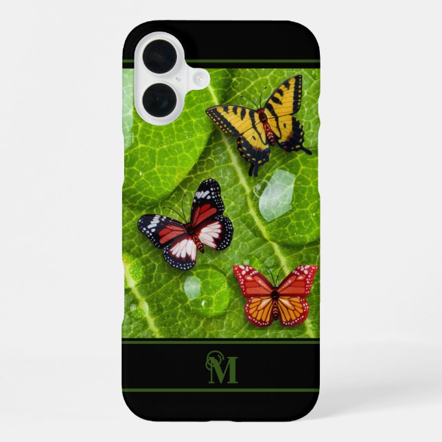 Cute Butterfly Raindrops Leaf Nature Pattern iPhone Case (Back)