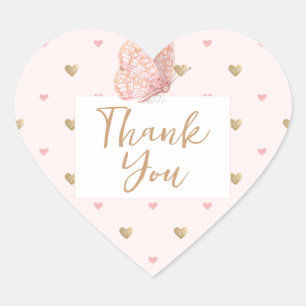 Cute Butterfly Thank You Heart Sticker