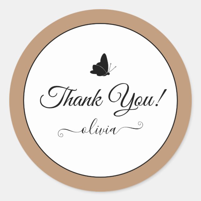 Cute Butterfly Thank You Labels Cream Beige Tan (Front)