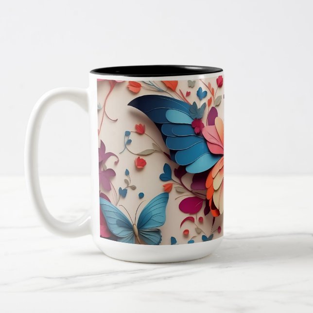 Cute Butterfly Two-Tone Coffee Mug (Left)