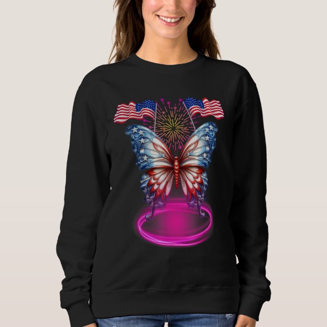 Cute Butterfly USA Flag 4th Of July for USA Americ Sweatshirt (Front)