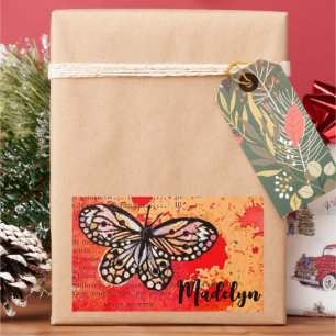 Cute Butterfly Watercolor Vintage Boho Add Name Rectangular Sticker