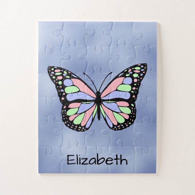 Cute Butterfly with Name Text Template Jigsaw Puzzle (Vertical)