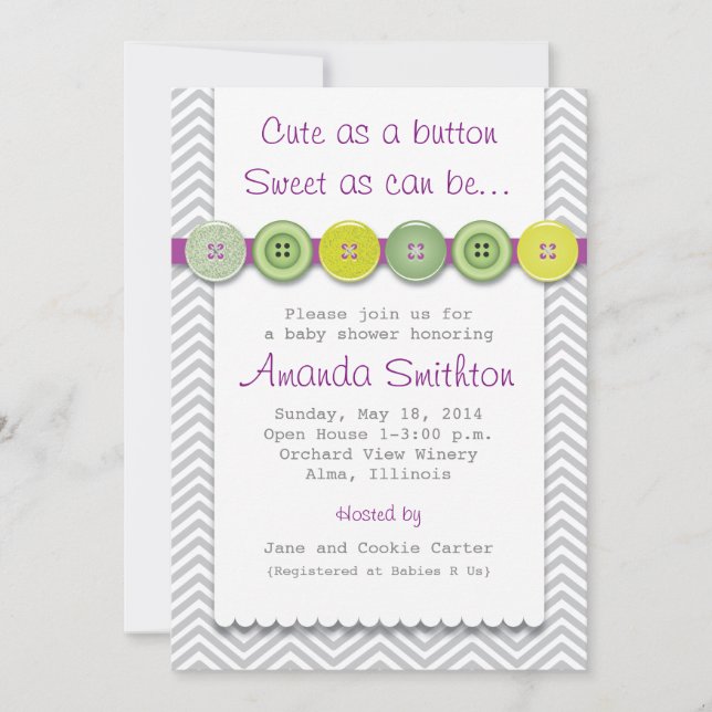 Cute Button Baby Shower Invitation (Front)