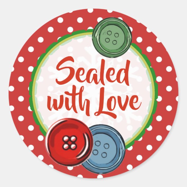Cute Button Polka Dotsealed with love Christmas Classic Round Sticker (Front)