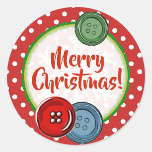 Cute Button Polka Dotted Merry Christmas Classic Round Sticker