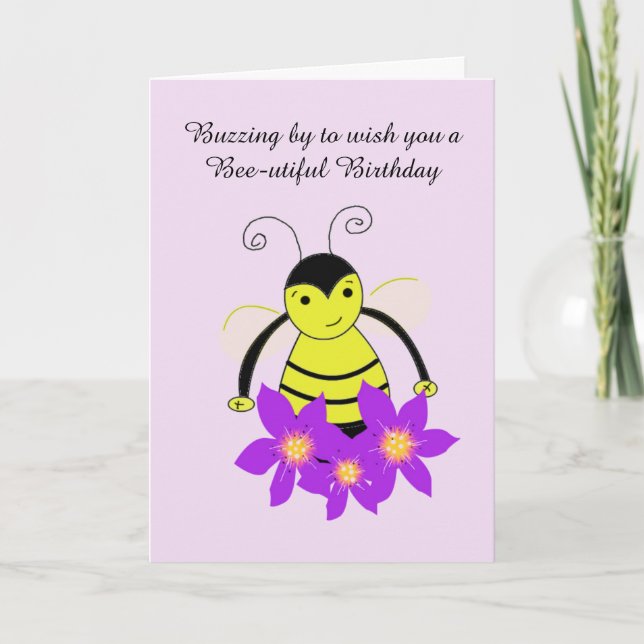 Cute Buzzing Bee Birthday Card (Front)