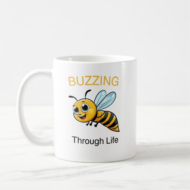 Cute buzzing bee cartoon coffee mug (Left)