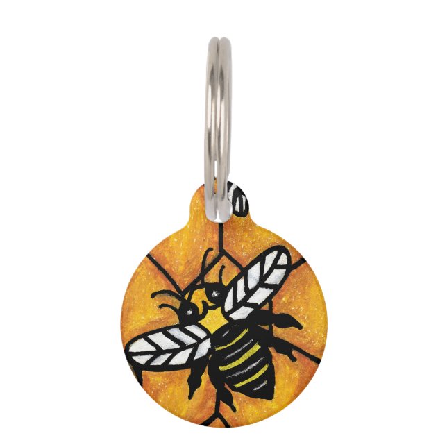 Cute Buzzing Yellow Jacket Bee Honeycomb Pet Tag (Front)