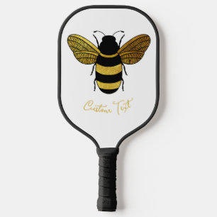 CUTE BUZZY BEE, GOLD AND BLACK, DELICATE SCRIPT PICKLEBALL PADDLE