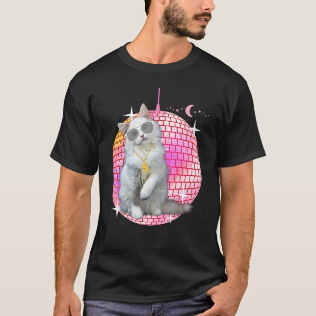 Cute Ca Cat Disco Retro Techno Dj Cat Party T T-Shirt (Front)
