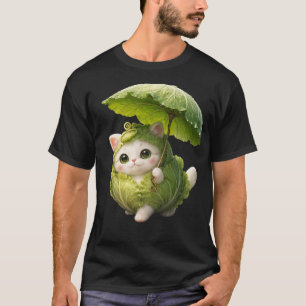 Cute Cabbage Cat Rain Umbrella Kawaii Art T-Shirt