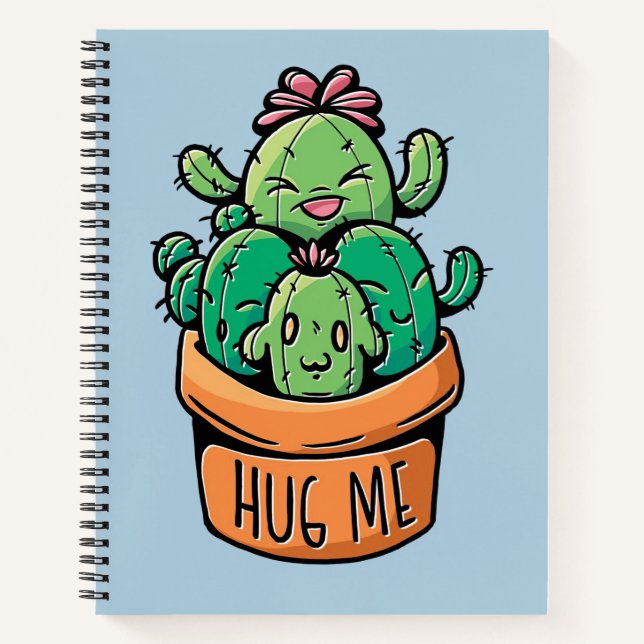 Cute Cacti Hug Me Notebook (Front)