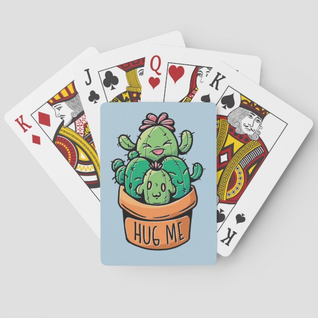 Cute Cacti Hug Me Playing Cards (Back)