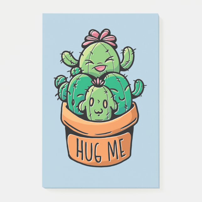 Cute Cacti Hug Me Post-it Notes (Front)