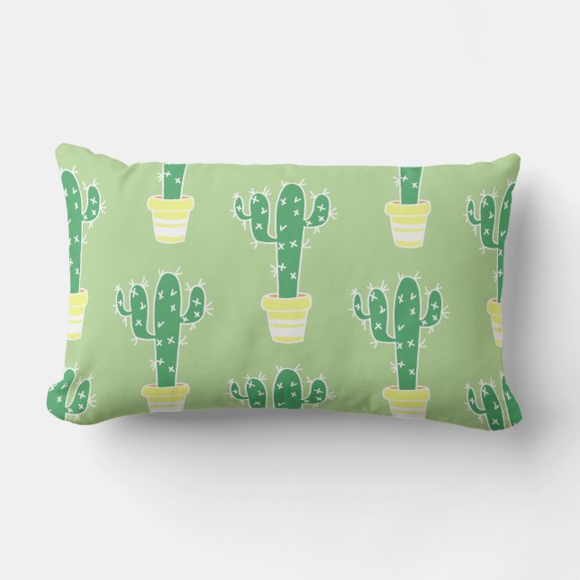 Cute Cacti Potted Cactus Pattern Lumbar Cushion (Front)