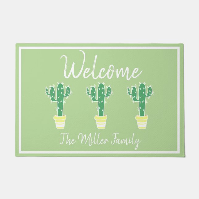 Cute Cacti Potted Cactus - Personalised Doormat (Front)