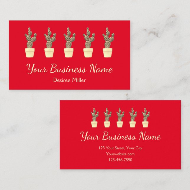 Cute Cacti Red Green Yellow Modern Business Card (Front/Back)