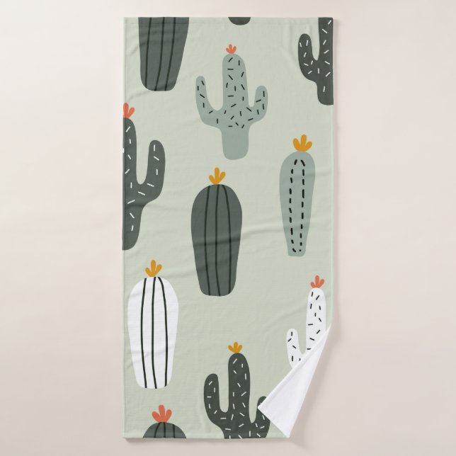 Cute cacti seamless pattern,background with hand d bath towel (Bath Towel)