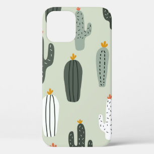 Cute cacti seamless pattern,background with hand d iPhone 12 case