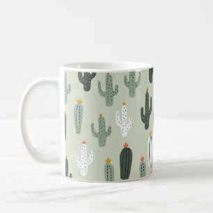 Cute cacti seamless pattern,background with hand d coffee mug