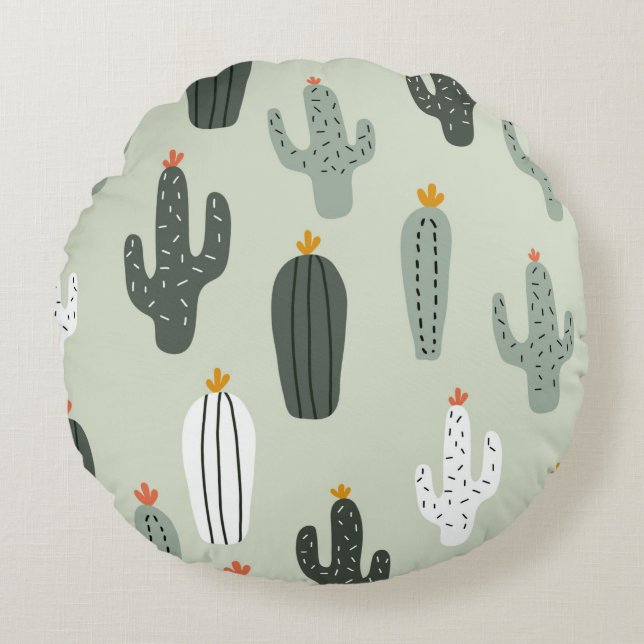 Cute cacti seamless pattern,background with hand d round cushion (Front)