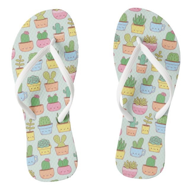 Cute Cacti Succulents Plants Doodles Pattern Thongs (Footbed)