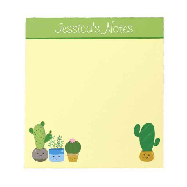 Cute Cacti Succulents Plants Lovers Personalised Notepad (Front)