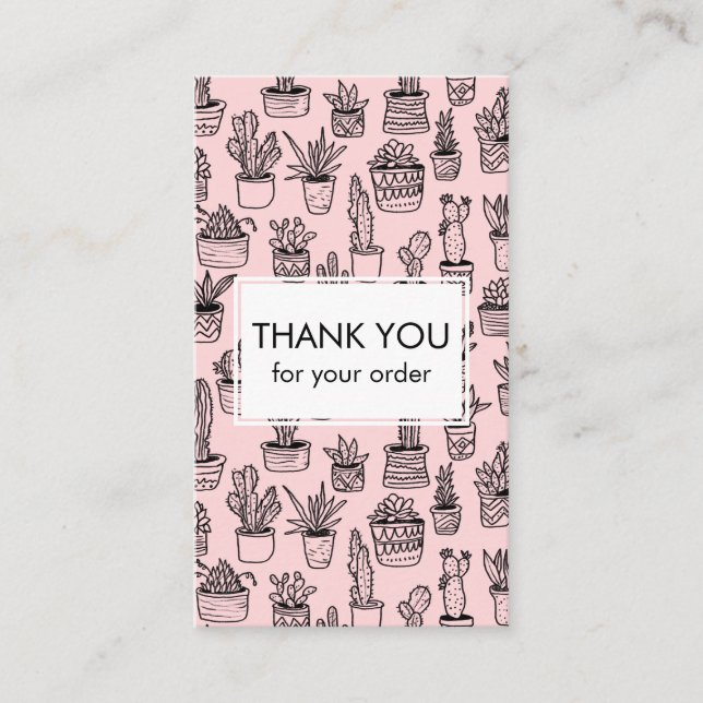 Cute Cacti & Succulents QR Code Order Thank You Business Card (Front)