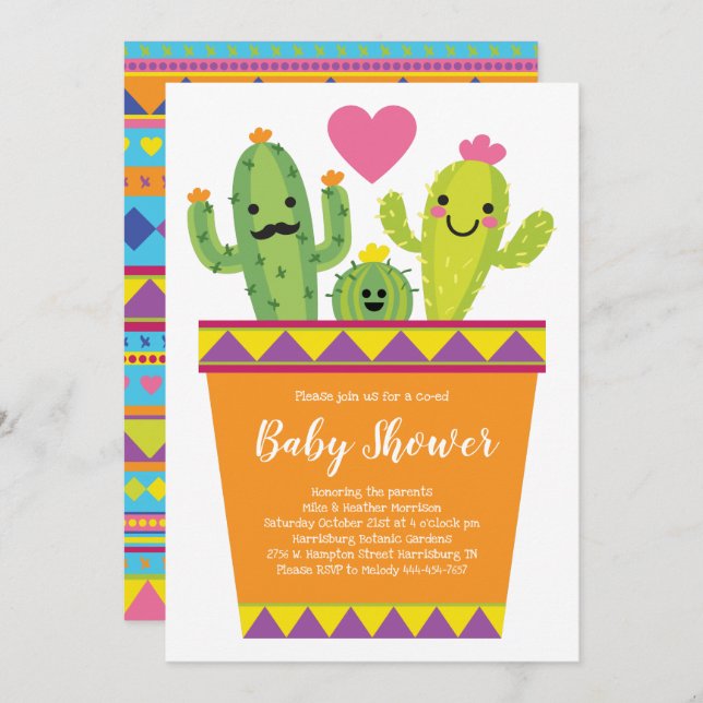 Cute Cactus Baby Shower Colourful Southwestern Invitation (Front/Back)