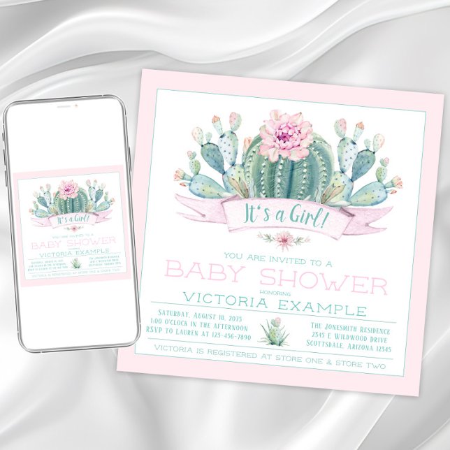 Cute Cactus Baby Shower Invitations (Girl cactus baby shower invitation. Instant download and printed invitations available.)