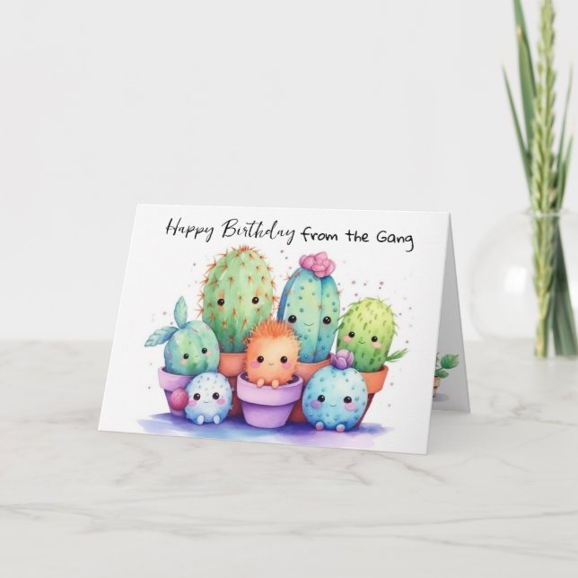 Cute Cactus Birthday from Group Card (Front)